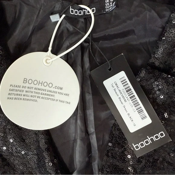 Boohoo  Sequin Blazer Dress Black Double Breasted Party Jacket NWT Holiday NYE - Picture 6 of 8